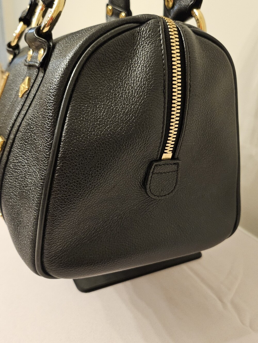 MCM Black Pebbled Leather Boston Bowler Satchel – Gold Hardware - Picture 4 of 16
